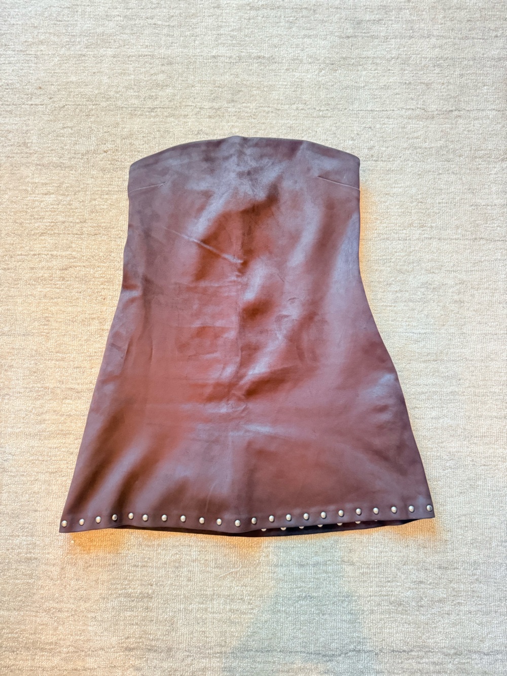 Abercrombie & Fitch Chocolate Brown Leather Stud-Hem Pencil Skirt